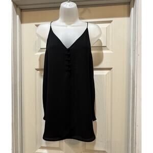 LOFT Covered Button Strappy Cami Size XS Petite Solid Black Polyester Lined Chic